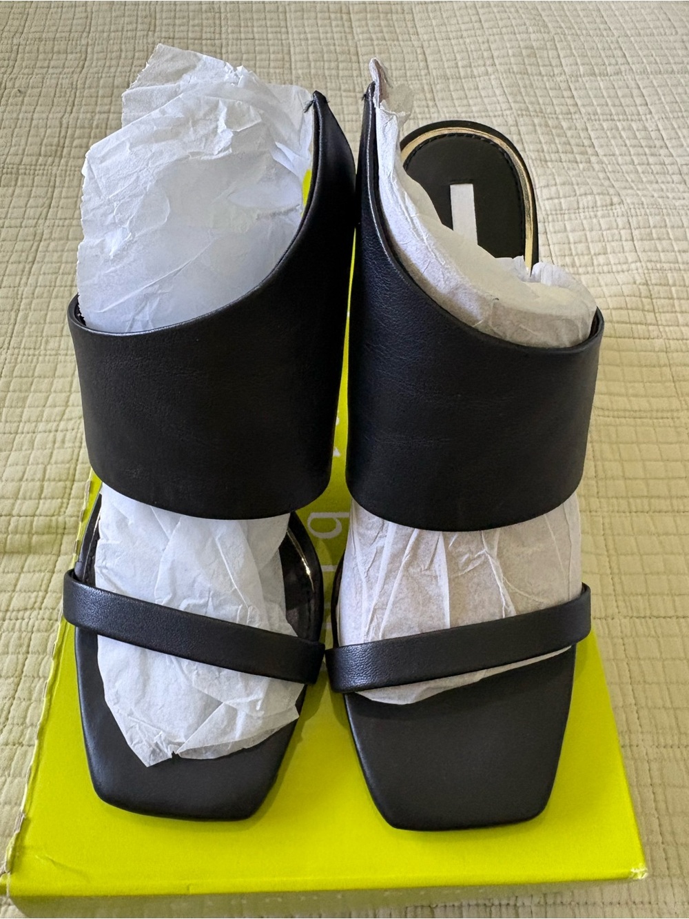 Gianni Bini Black Leather Two-Band Slide Mules